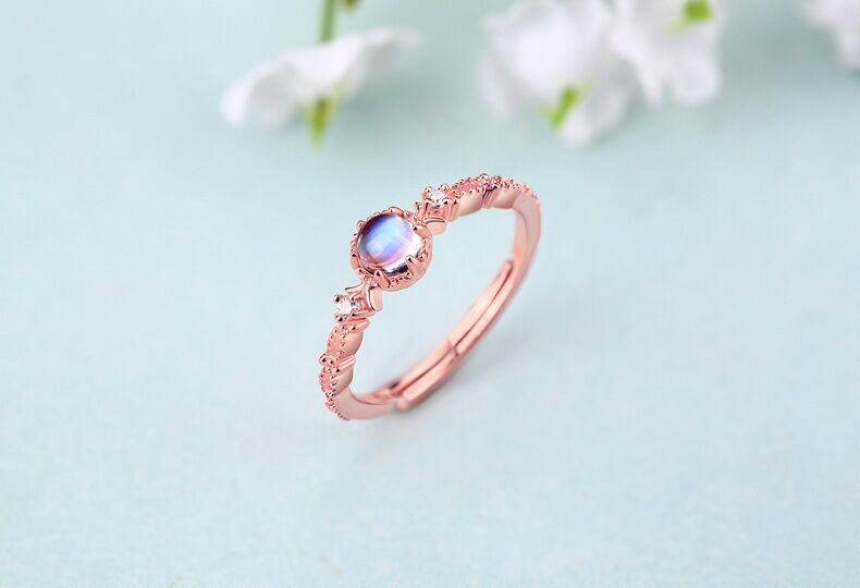 Women\'s Moonstone 925 Sterling Silver Ring with Rose Gold Plating